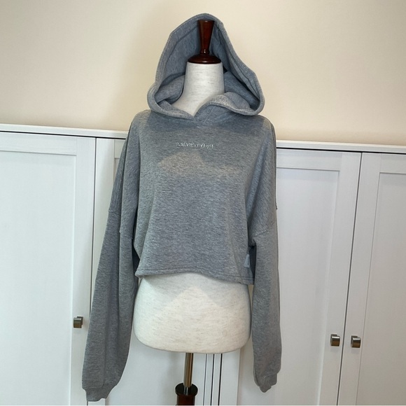 NWT Savage x Fenty Xssential Crop Hoodie Pullover Embroidered Logo Grey Sz 8-10 - Picture 3 of 12